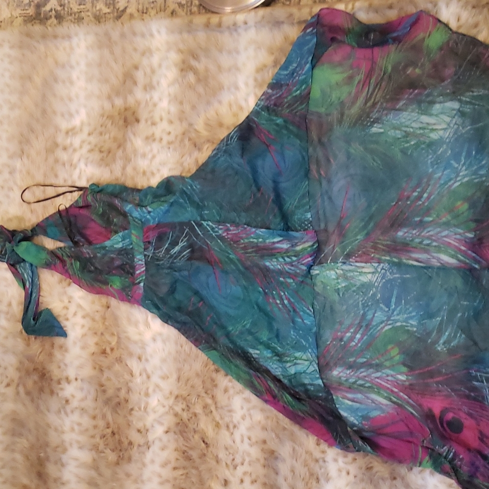 Bebe high low peacock dress